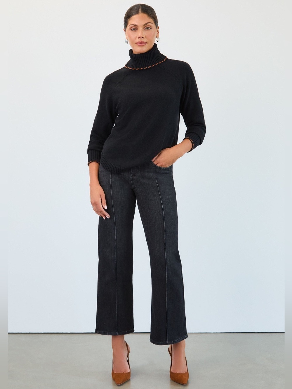 French Dressing Jeans Rope Twist Trim Turtleneck Sweater